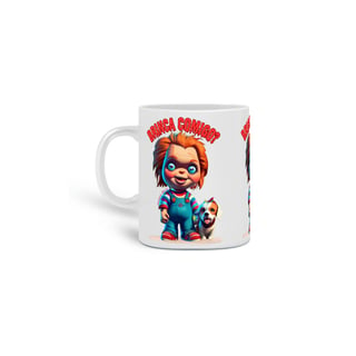 CANECA PERSONALIZADA CRIATIVA EM CERÂMICA, 325ML C/03 LADOS DOG, LINHA FILME CHUCKY BRINCA COMIGO