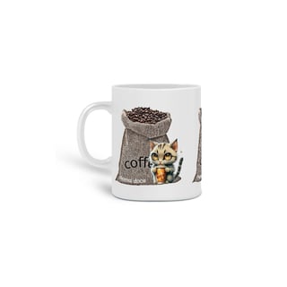 CANECA PERSONALIZADA CRIATIVA EM CERÂMICA, 325ML C/03 LADOS COFFEE CAT