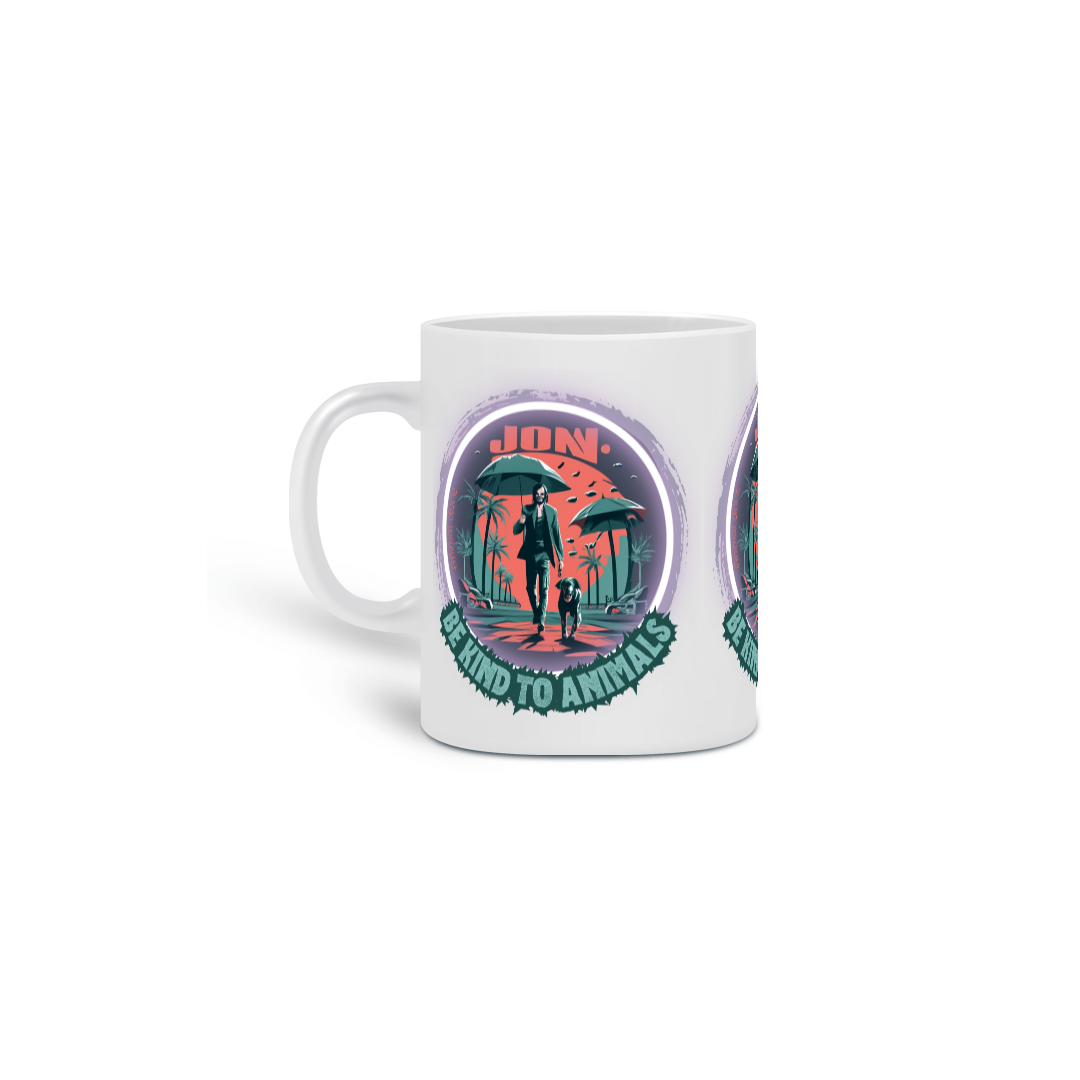 CANECA PERSONALIZADA CRIATIVA EM CERÂMICA, 325ML C/03 LADOS LINHA FILME JOHN WICH DOG BE KIND TO ANIMALS