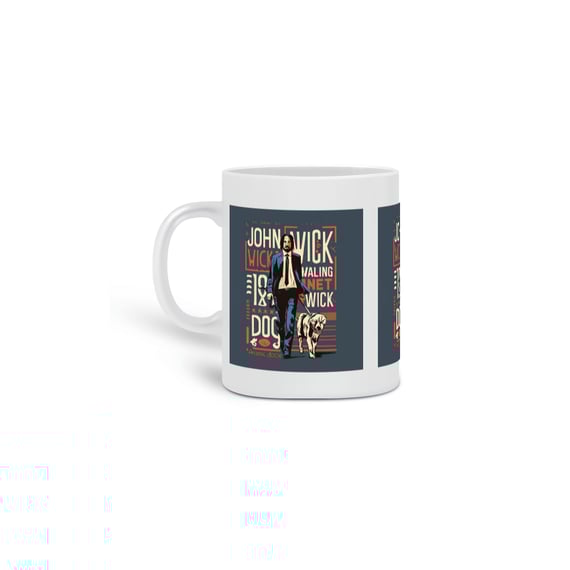 CANECA PERSONALIZADA CRIATIVA EM CERÂMICA, 325ML C/03 LADOS LINHA FILME JOHN WICH DOG