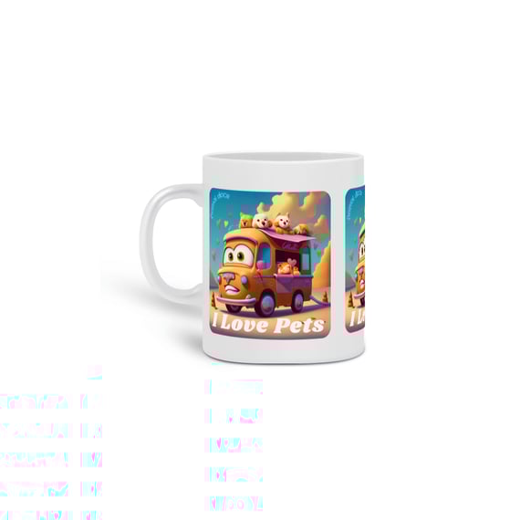 CANECA PERSONALIZADA CRIATIVA EM CERÂMICA, 325ML C/03 LADOS I LOVE PETS 
