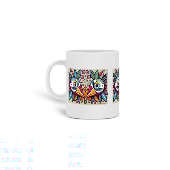CANECA PERSONALIZADA CRIATIVA EM CERÂMICA 325ML 03 LADOS, COLORFUL BIRDS