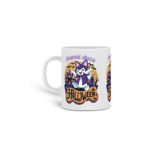 CANECA PERSONALIZADA CRIATIVA EM CERÂMICA 325ML 03 LADOS, CAT HALLOWEEN 