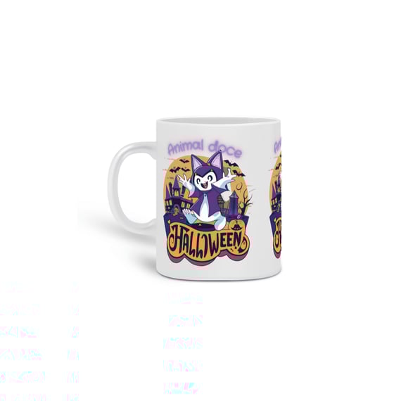 CANECA PERSONALIZADA CRIATIVA EM CERÂMICA 325ML 03 LADOS, CAT HALLOWEEN 
