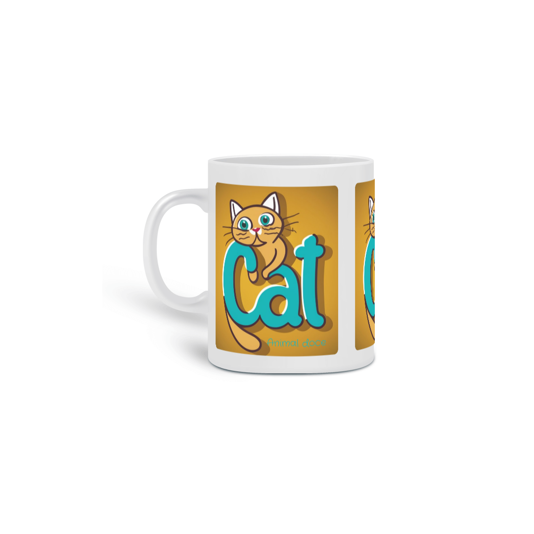 CANECA PERSONALIZADA CRIATIVA EM CERÂMICA 325ML 03 LADOS, CAT LETRAS