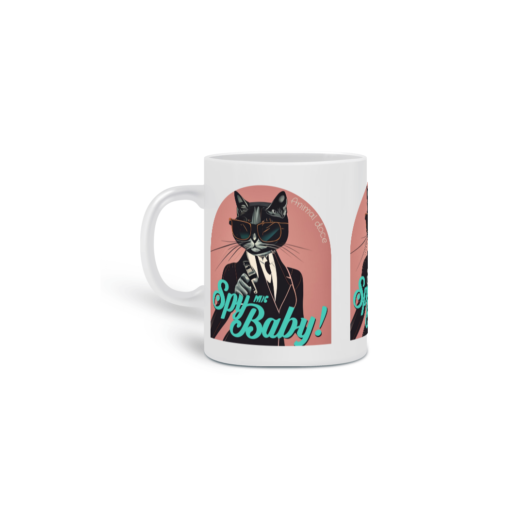 CANECA PERSONALIZADA CRIATIVA EM CERÂMICA 325ML 03 LADOS CAT, SPY ME BABY