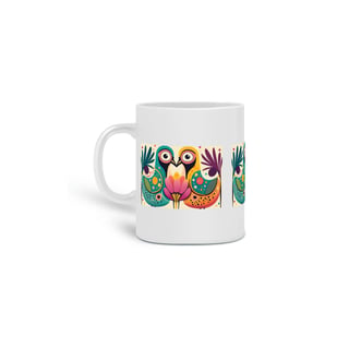 CANECA PERSONALIZADA CRIATIVA EM CERÂMICA 325ML 03 LADOS, COLORFUL BIRDS