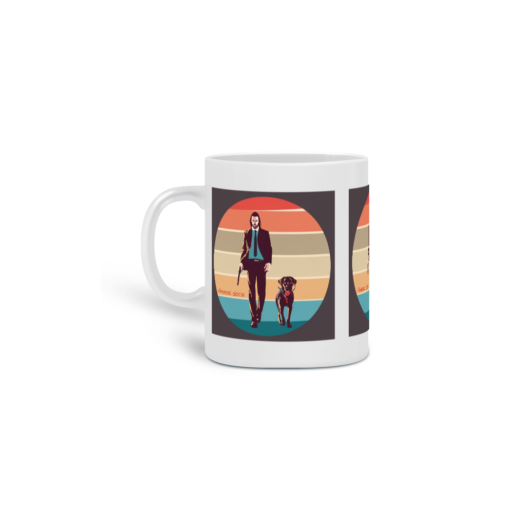 CANECA PERSONALIZADA CRIATIVA EM CERÂMICA 325ML 03 LADOS, LINHA FILME JOHN WICK DOG