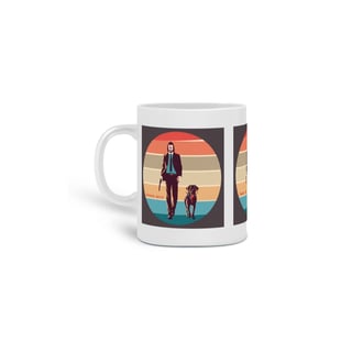 CANECA PERSONALIZADA CRIATIVA EM CERÂMICA 325ML 03 LADOS, LINHA FILME JOHN WICK DOG