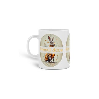 CANECA PERSONALIZADA CRIATIVA EM CERÂMICA 325ML 03 LADOS, ROBOTIC RABBIT 