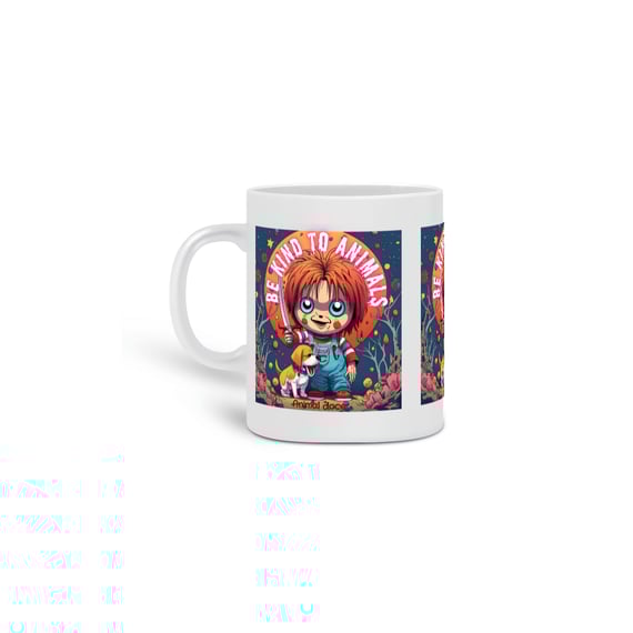 CANECA PERSONALIZADA CRIATIVA EM CERÂMICA 325ML 03 LADOS  DOG, CHUCKY BE KIND 