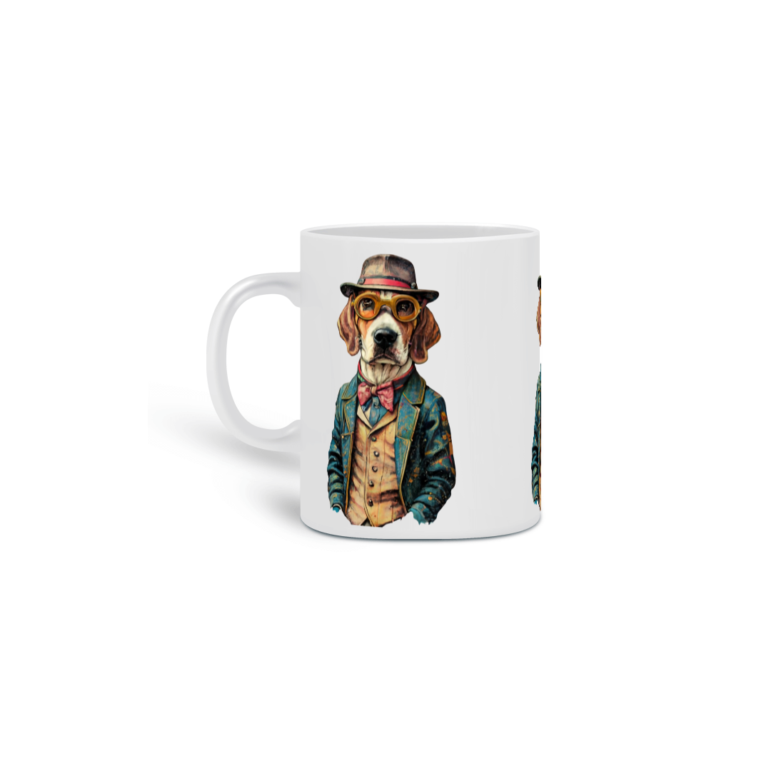 CANECA PERSONALIZADA CRIATIVA EM CERÂMICA 325ML 03 LADOS, DOG BEAGLE SHERLOCK HOLMES