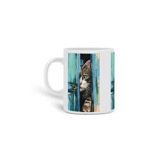 CANECA PERSONALIZADA CRIATIVA EM CERÂMICA 325ML 03 LADOS, MYSTERIOUS CAT