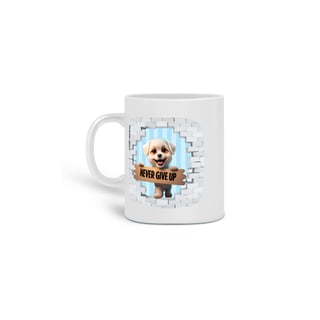  CANECA PERSONALIZADA CRIATIVA EM CERÂMICA, 325ML C/02 LADOS DOG NEVER GIVE UP