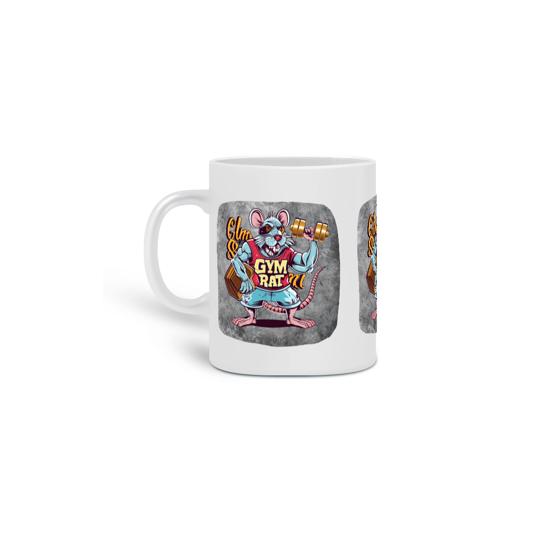 Nome do produto:  CANECA PERSONALIZADA CRIATIVA EM CERÂMICA, 325ML C/03 LADOS MEME-GYM RAT