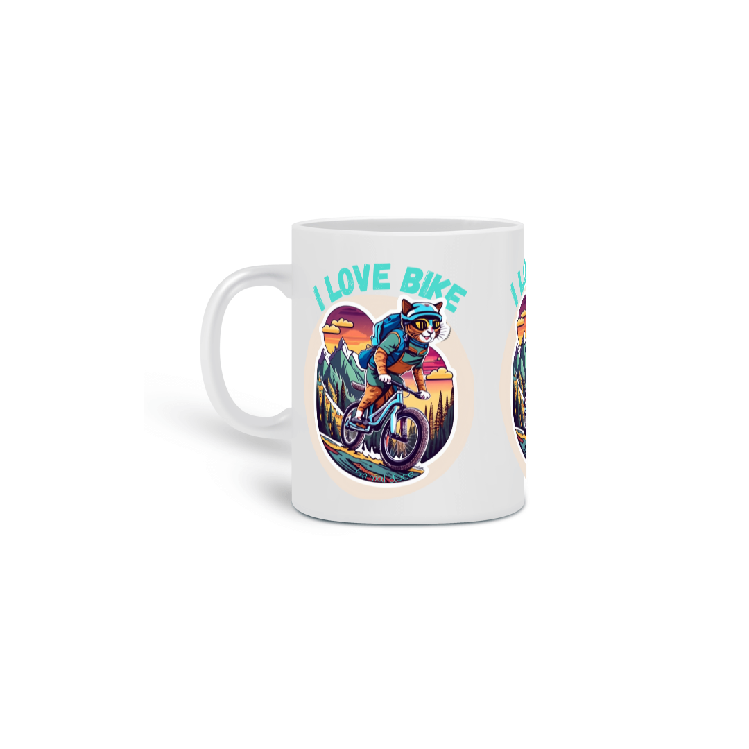  CANECA PERSONALIZADA CRIATIVA EM CERÂMICA, 325ML C/03 LADOS CAT I LOVE BIKE