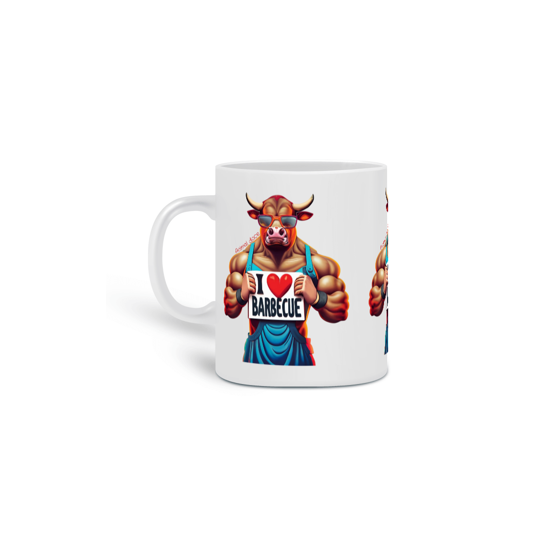  CANECA PERSONALIZADA CRIATIVA EM CERÂMICA, 325ML C/03 LADOS TAURUS I LOVE BARBECUE