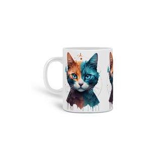  CANECA PERSONALIZADA CRIATIVA EM CERÂMICA, 320ML C/03 LADOS COLORFUL CAT