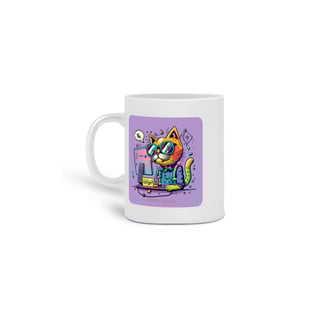 Nome do produto  CANECA PERSONALIZADA CRIATIVA EM CERÂMICA, 325ML C/02 LADOS CAT GEEK ON THE COMPUTER