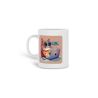 Nome do produto  CANECA PERSONALIZADA CRIATIVA EM CERÂMICA, 325ML C/02 LADOS CAT GEEK ON THE COMPUTER