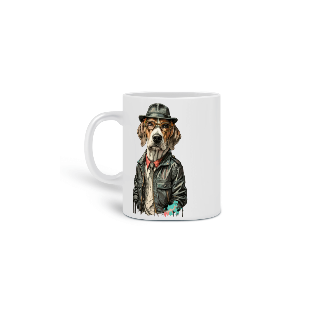  CANECA PERSONALIZADA CRIATIVA EM CERÂMICA, 325ML C/02 LADOS DOG BEAGLE SHERLOCK HOLMES