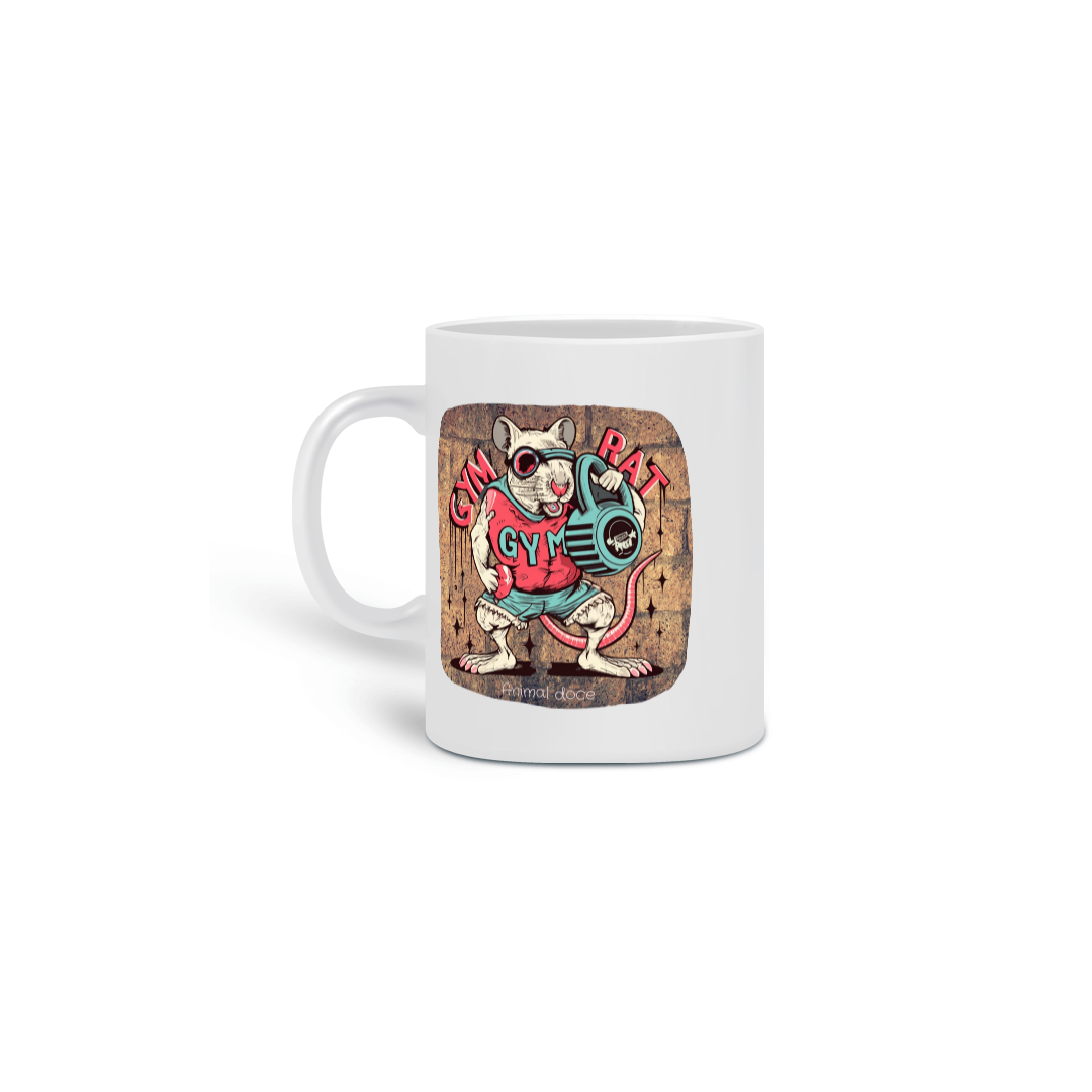 Nome do produto: CANECA PERSONALIZADA CRIATIVA EM CERÂMICA, 325ML C/02 LADOS GYM RAT
