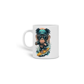 Nome do produto CANECA PERSONALIZADA CRIATIVA EM CERÂMICA, 325ML C/02 LADOS, SURF MONKEY 
