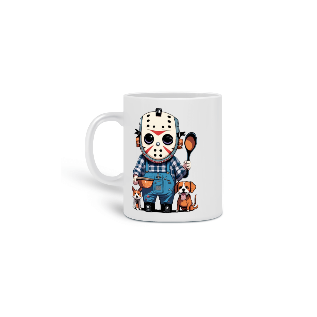  CANECA PERSONALIZADA CRIATIVA EM CERÂMICA, 325ML C/02 LADOS, LINHA FILME VERSÃO FOFINHA JASON