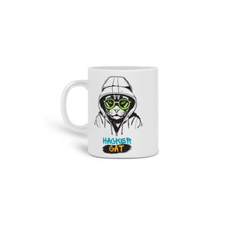  CANECA PERSONALIZADA CRIATIVA EM CERÂMICA, 325ML C/02 LADOS, CAT HACKER