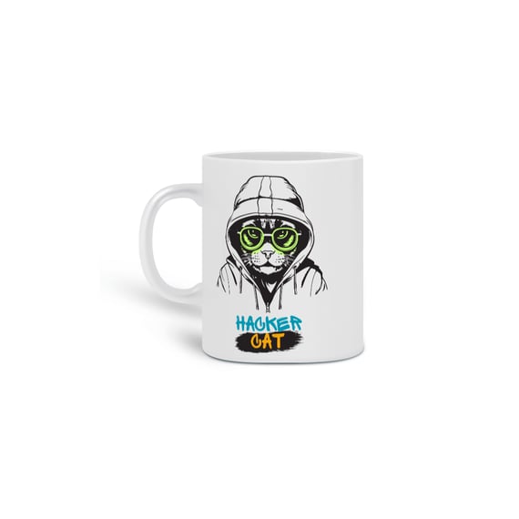  CANECA PERSONALIZADA CRIATIVA EM CERÂMICA, 325ML C/02 LADOS, CAT HACKER