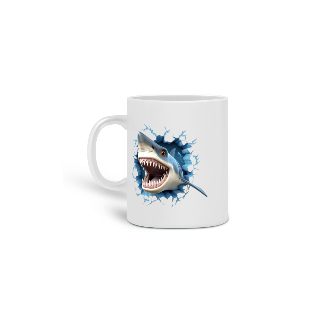 Nome do produto:  CANECA PERSONALIZADA CRIATIVA EM CERÂMICA, 325ML C/02LADOS, TUBARÃO