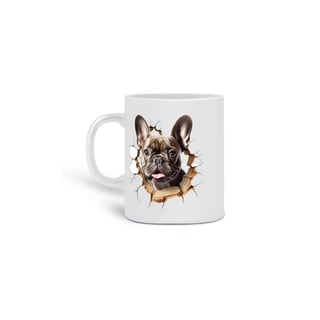  CANECA PERSONALIZADA CRIATIVA EM CERÂMICA, 325ML C/02 LADOS, ESTILO 3D DOG BULDOGUE FRANCÊS