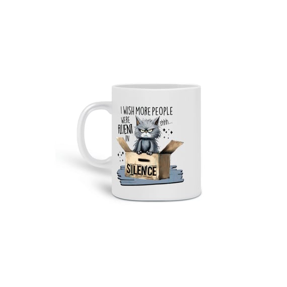 CANECA PERSONALIZADA CRIATIVA EM CERÂMICA, 325ML C/02 LADOS, CAT FRASES SILENCE