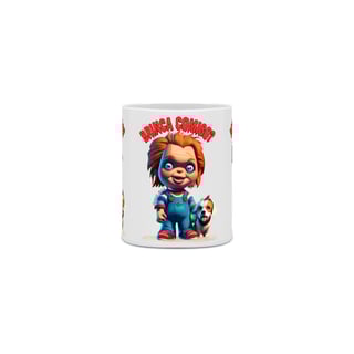 Nome do produto CANECA PERSONALIZADA CRIATIVA EM CERÂMICA, 325ML C/03 LADOS DOG, LINHA FILME CHUCKY BRINCA COMIGO