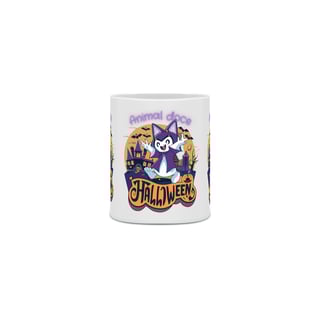 Nome do produto CANECA PERSONALIZADA CRIATIVA EM CERÂMICA 325ML 03 LADOS, CAT HALLOWEEN 