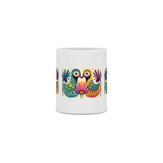 Nome do produto CANECA PERSONALIZADA CRIATIVA EM CERÂMICA 325ML 03 LADOS, COLORFUL BIRDS