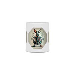 Nome do produto CANECA PERSONALIZADA CRIATIVA EM CERÂMICA 325ML 03 LADOS, ROBOTIC RABBIT