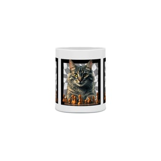 Nome do produto CANECA PERSONALIZADA CRIATIVA EM CERÂMICA 325ML 03 LADOS, CAT PLAYING CHESS
