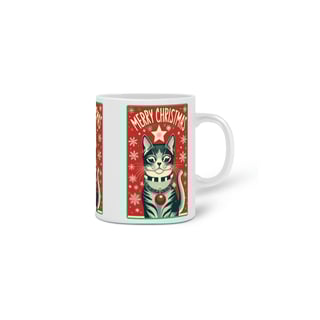 Nome do produto CANECA PERSONALIZADA CRIATIVA EM CERÂMICA, 325ML C/03 LADOS CAT MERRY CHRISTIMAS