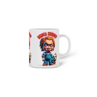 Nome do produto CANECA PERSONALIZADA CRIATIVA EM CERÂMICA, 325ML C/03 LADOS DOG, LINHA FILME CHUCKY BRINCA COMIGO