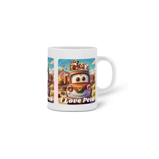 Nome do produto CANECA PERSONALIZADA CRIATIVA EM CERÂMICA, 325ML C/03 LADOS I LOVE PETS 
