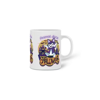 Nome do produto CANECA PERSONALIZADA CRIATIVA EM CERÂMICA 325ML 03 LADOS, CAT HALLOWEEN 