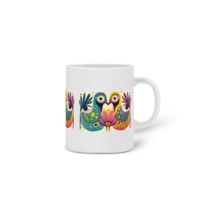 Nome do produto CANECA PERSONALIZADA CRIATIVA EM CERÂMICA 325ML 03 LADOS, COLORFUL BIRDS