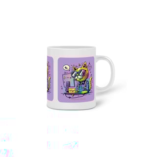 Nome do produto CANECA PERSONALIZADA CRIATIVA EM CERÂMICA 325ML 03 LADOS, CAT GEEK ON THE COMPUTER