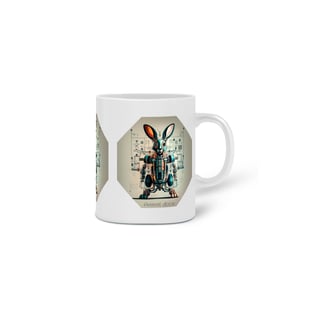 Nome do produto CANECA PERSONALIZADA CRIATIVA EM CERÂMICA 325ML 03 LADOS, ROBOTIC RABBIT