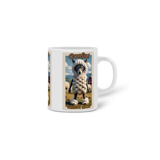 Nome do produto CANECA PERSONALIZADA CRIATIVA EM CERÂMICA 325ML 03 LADOS, LOBO EM PELE DE CORDEIRO CONFIA 