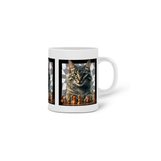 Nome do produto CANECA PERSONALIZADA CRIATIVA EM CERÂMICA 325ML 03 LADOS, CAT PLAYING CHESS