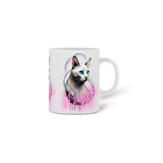 Nome do produto CANECA PERSONALIZADA CRIATIVA EM CERÂMICA 325ML 03 LADOS, CAT NIGHT