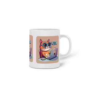 Nome do produto CANECA PERSONALIZADA CRIATIVA EM CERÂMICA 325ML 03 LADOS, CAT GEEK ON THE COMPUTER
