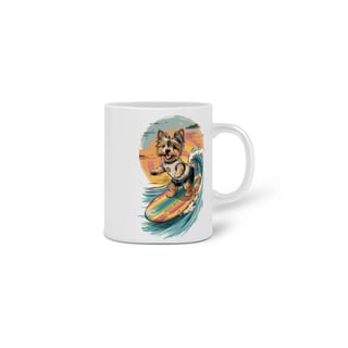 Nome do produto  CANECA PERSONALIZADA CRIATIVA EM CERÂMICA, 325ML C/02 LADOS, DOG YORKSHIRE TERRIER SURF